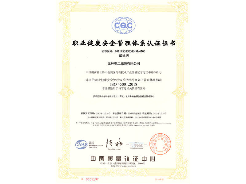 職業健康安全管理體系證書